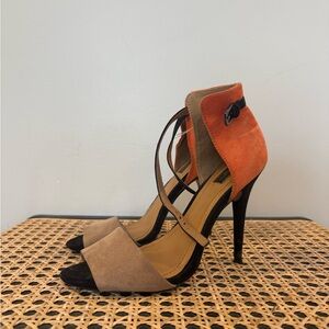 Zara Collection Orange and Tan Ankle Strap Heels
